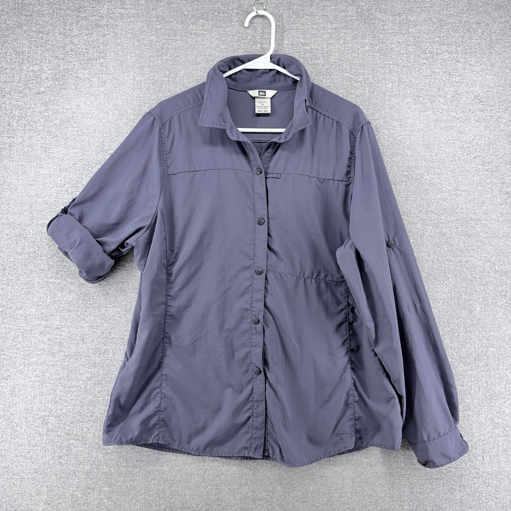 REI Roll Tab Shirt Women Size XL Purple UPF 40 Hiking Outdoor Pockets Nylon